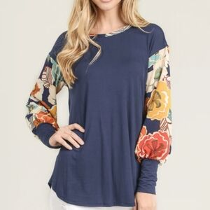 MAI Soli Mix Material Solid/Floral Long Sleeve Size XL Women Anthropology Brand